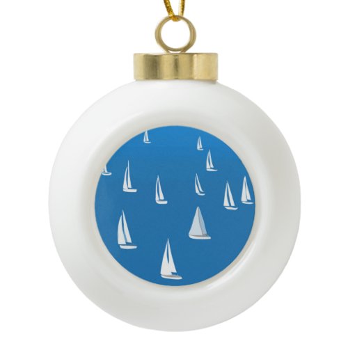 Sailing Boats in deep blue Sea - Regatta Sailboats Ceramic Ball Christmas Ornament
