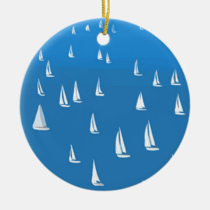 Sailing Boats in deep blue Sea - Regatta Sailboats Ceramic Ornament
