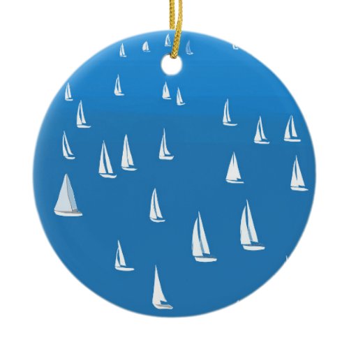 Sailing Boats in deep blue Sea - Regatta Sailboats Ceramic Ornament