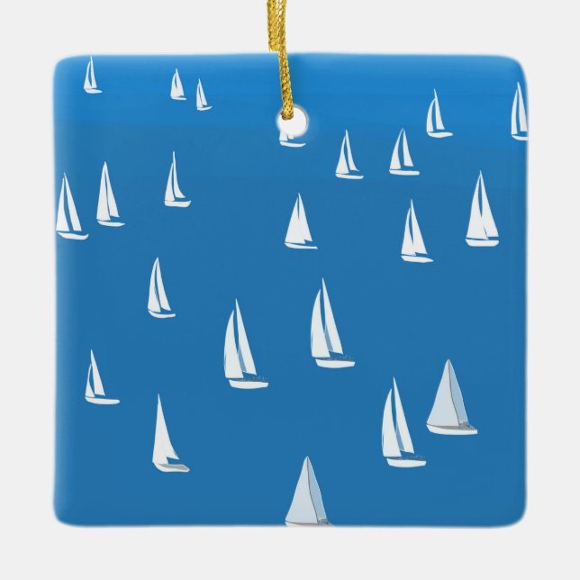 Sailing Boats in deep blue Sea - Regatta Sailboats Ceramic Ornament (Front)