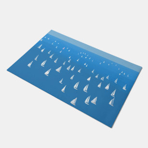 Sailing Boats in deep blue Sea - Regatta Sailboats Doormat