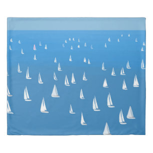 Sailing Boats in deep blue Sea - Regatta Sailboats Duvet Cover