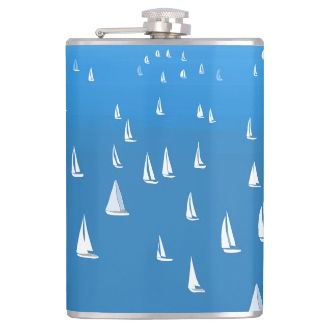 Sailing Boats in deep blue Sea - Regatta Sailboats Flask (Front)