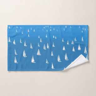 Sailing Boats in deep blue Sea - Regatta Sailboats Hand Towel