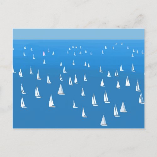 Sailing Boats in deep blue Sea _ Regatta Sailboats Holiday Postcard