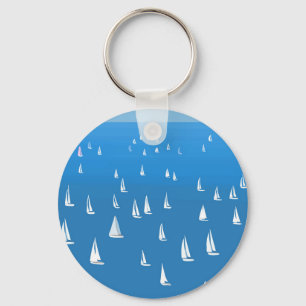 Sailing Boats in deep blue Sea - Regatta Sailboats Keychain