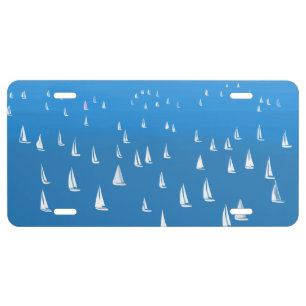 Sailing Boats in deep blue Sea - Regatta Sailboats License Plate