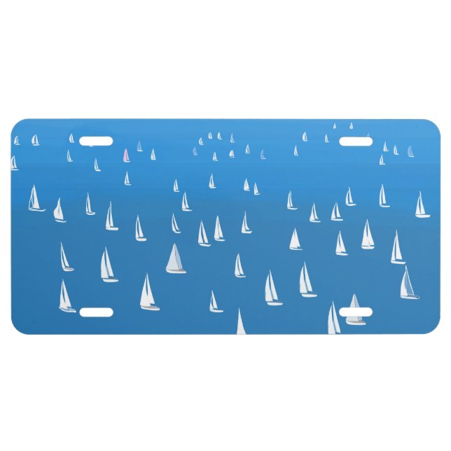 Sailing Boats in deep blue Sea - Regatta Sailboats License Plate (Front)