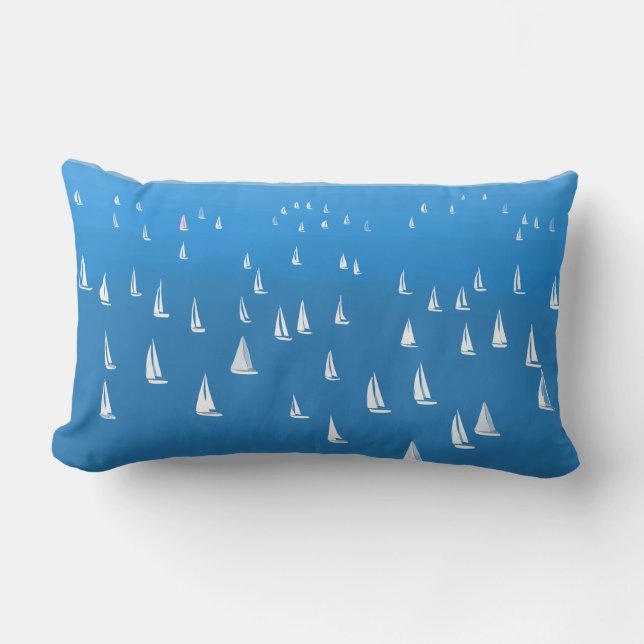 Sailing Boats in deep blue Sea - Regatta Sailboats Lumbar Pillow (Front)
