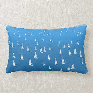 Sailing Boats in deep blue Sea - Regatta Sailboats Lumbar Pillow