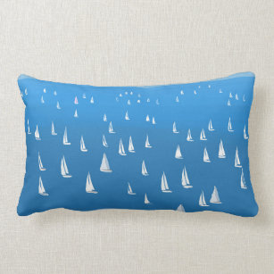 Sailing Boats in deep blue Sea - Regatta Sailboats Lumbar Pillow