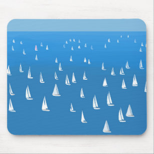 Sailing Boats in deep blue Sea - Regatta Sailboats Mouse Pad