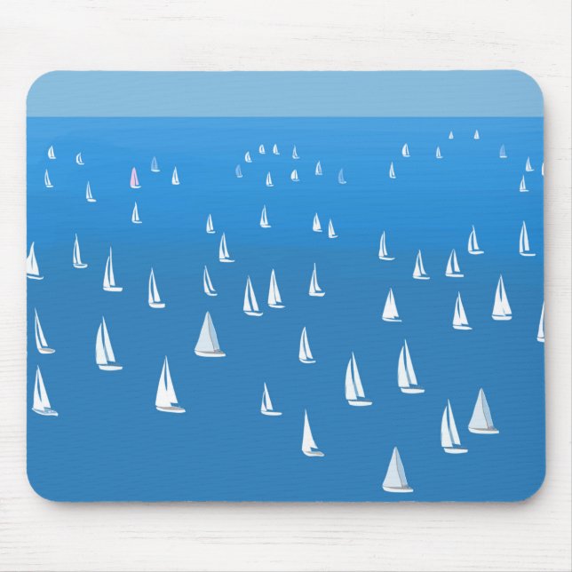Sailing Boats in deep blue Sea - Regatta Sailboats Mouse Pad (Front)