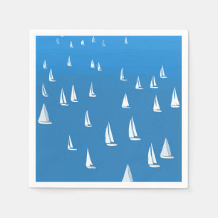 Sailing Boats in deep blue Sea - Regatta Sailboats Napkins