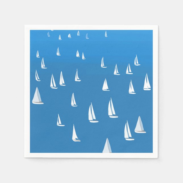 Sailing Boats in deep blue Sea - Regatta Sailboats Napkins (Front)