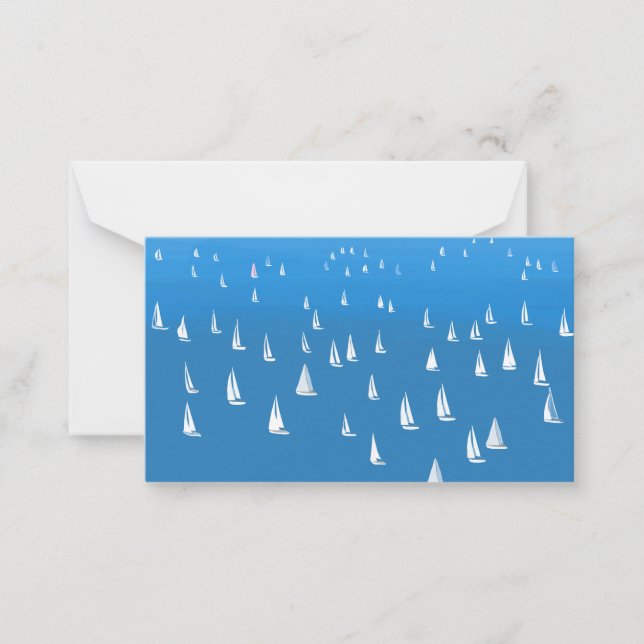 Sailing Boats in deep blue Sea - Regatta Sailboats Note Card (Front)