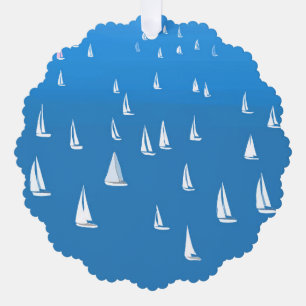 Sailing Boats in deep blue Sea - Regatta Sailboats Ornament Card
