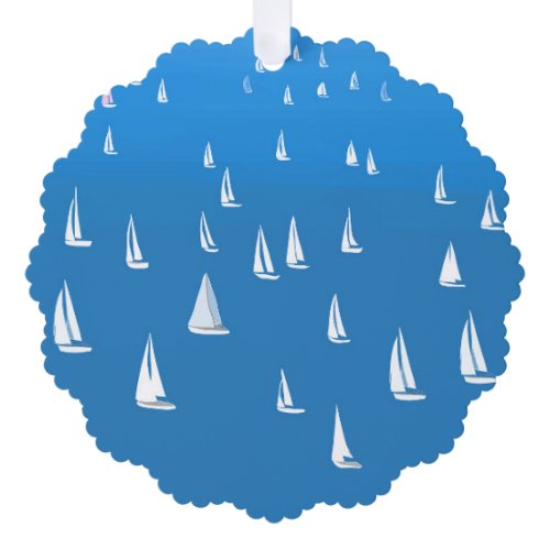 Sailing Boats in deep blue Sea - Regatta Sailboats Ornament Card