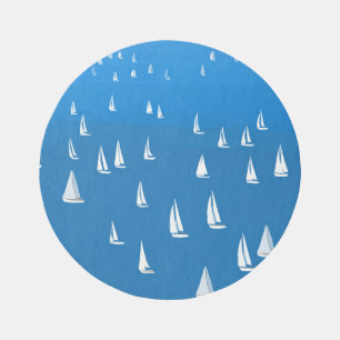 Sailing Boats in deep blue Sea - Regatta Sailboats Outdoor Rug