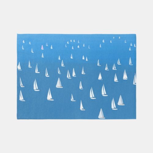 Sailing Boats in deep blue Sea _ Regatta Sailboats Outdoor Rug