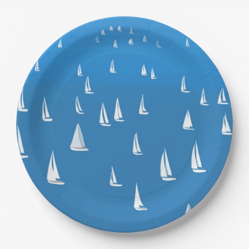 Sailing Boats in deep blue Sea _ Regatta Sailboats Paper Plates