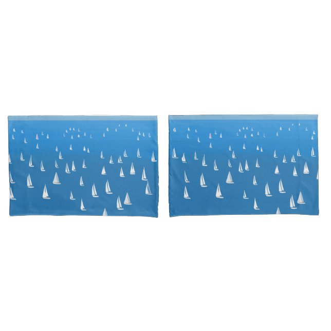 Sailing Boats in deep blue Sea - Regatta Sailboats Pillow Case (Front-Set)