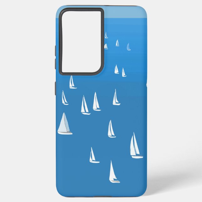 Sailing Boats in deep blue Sea - Regatta Sailboats Samsung Galaxy Case (Back)
