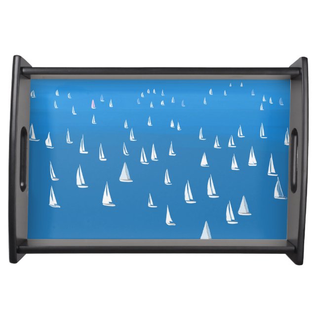 Sailing Boats in deep blue Sea - Regatta Sailboats Serving Tray (Front)
