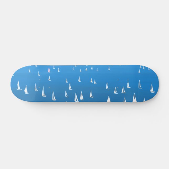 Sailing Boats in deep blue Sea - Regatta Sailboats Skateboard (Horz)