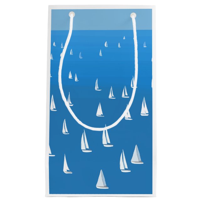 Sailing Boats in deep blue Sea - Regatta Sailboats Small Gift Bag (Front)