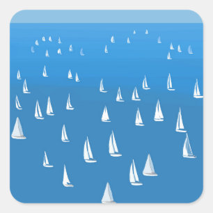 Sailing Boats in deep blue Sea - Regatta Sailboats Square Sticker