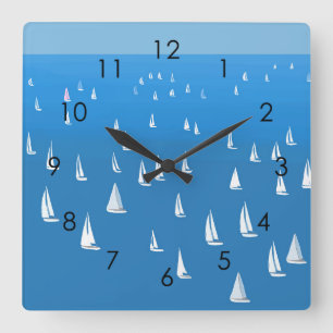 Sailing Boats in deep blue Sea - Regatta Sailboats Square Wall Clock