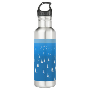 Sailing Boats in deep blue Sea - Regatta Sailboats Stainless Steel Water Bottle