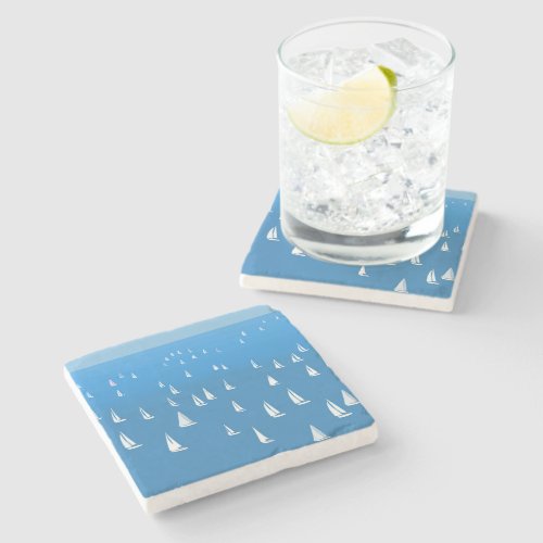 Sailing Boats in deep blue Sea _ Regatta Sailboats Stone Coaster