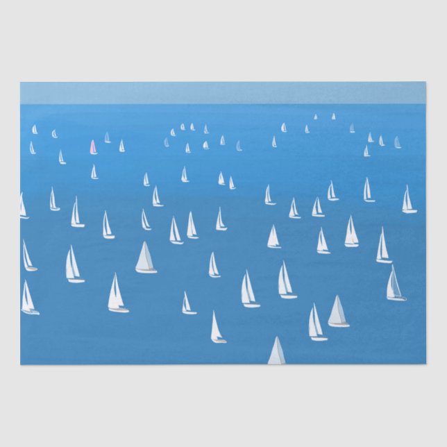 Sailing Boats in deep blue Sea - Regatta Sailboats Tissue Paper (Front)