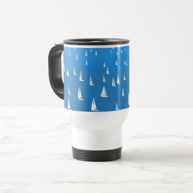 Sailing Boats in deep blue Sea - Regatta Sailboats Travel Mug (Front Left)