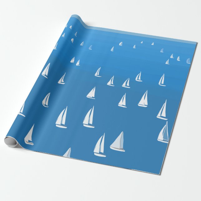 Sailing Boats in deep blue Sea - Regatta Sailboats Wrapping Paper (Unrolled)