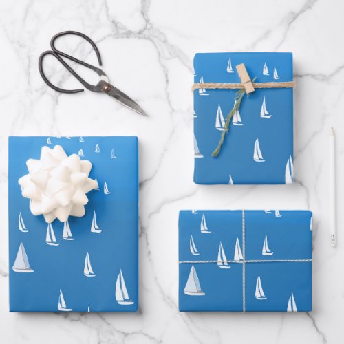 Sailing Boats in deep blue Sea _ Regatta Sailboats Wrapping Paper Sheets