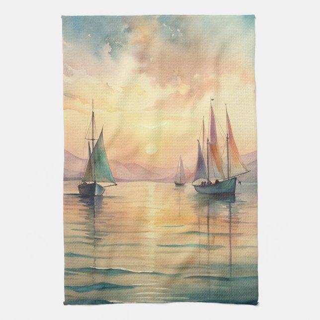 Sailing Boats in Sunset Kitchen Towel (Vertical)