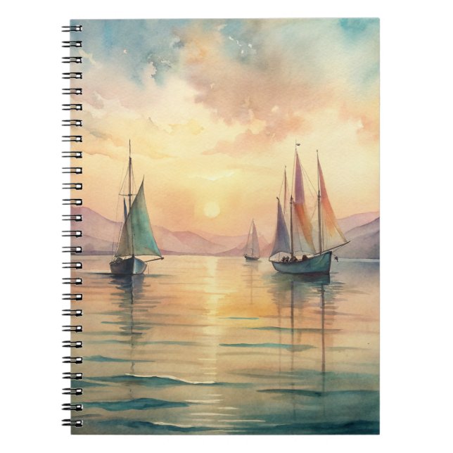 Sailing Boats in Sunset Notebook (Front)