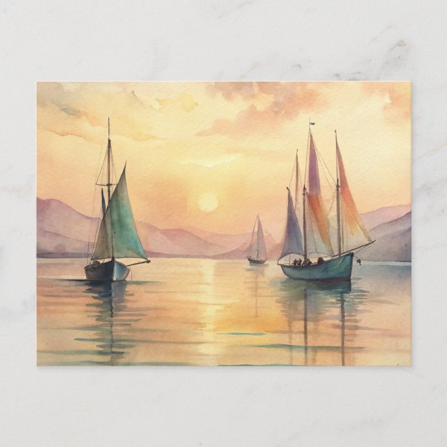 Sailing Boats in Sunset Postcard (Front)