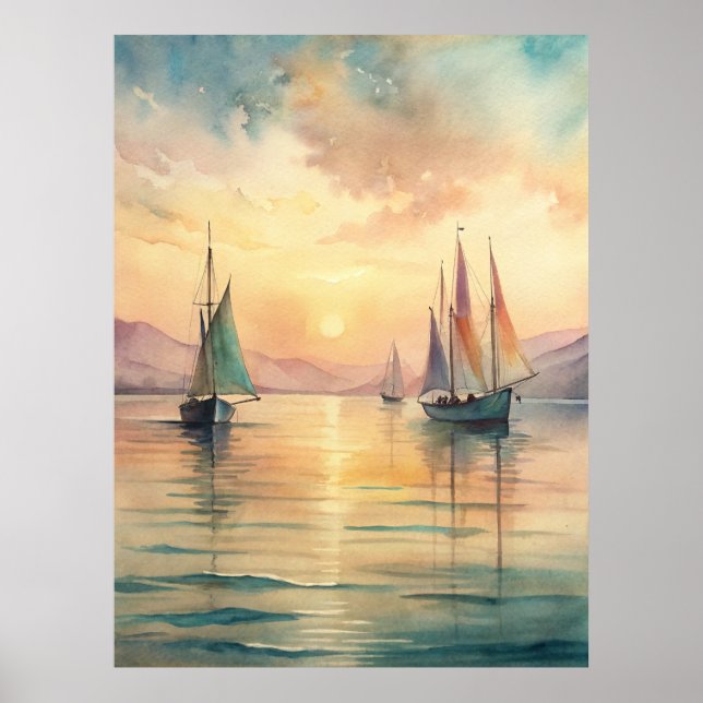Sailing Boats in Sunset Poster (Front)