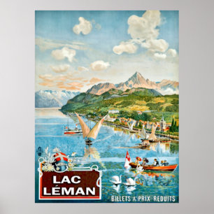 Sailing boats on Geneva lake, Switzerland, travel Poster