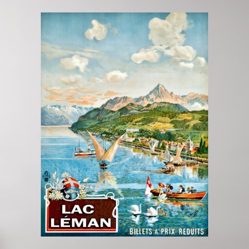 Sailing boats on Geneva lake Switzerland travel Poster