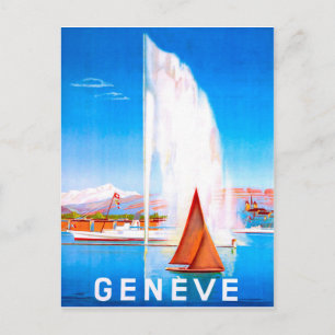 Sailing boats on Geneva lake, Switzerland, vintage Postcard