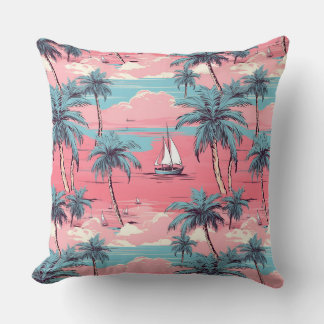 Sailing Boats & PalmTrees Throw Pillow
