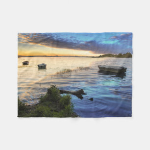 Sailing Boats Reflection From The Sunset Fleece Blanket