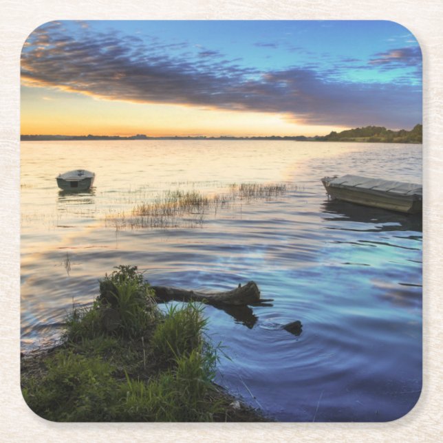 Sailing Boats Reflection From The Sunset Square Paper Coaster (Front)