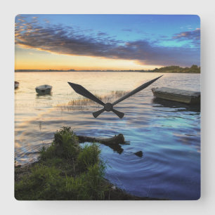 Sailing Boats Reflection From The Sunset Square Wall Clock