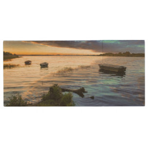 Sailing Boats Reflection From The Sunset Wood USB Flash Drive